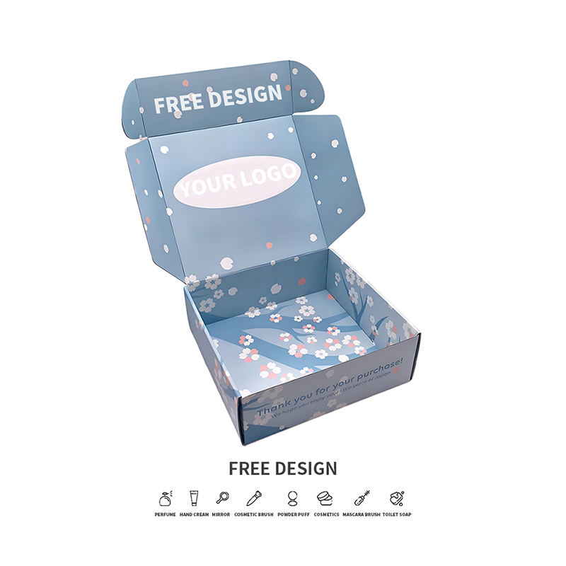 Blauwe achtergrond bloemblaadje gegolfde cosmetische verpakkingsdozen